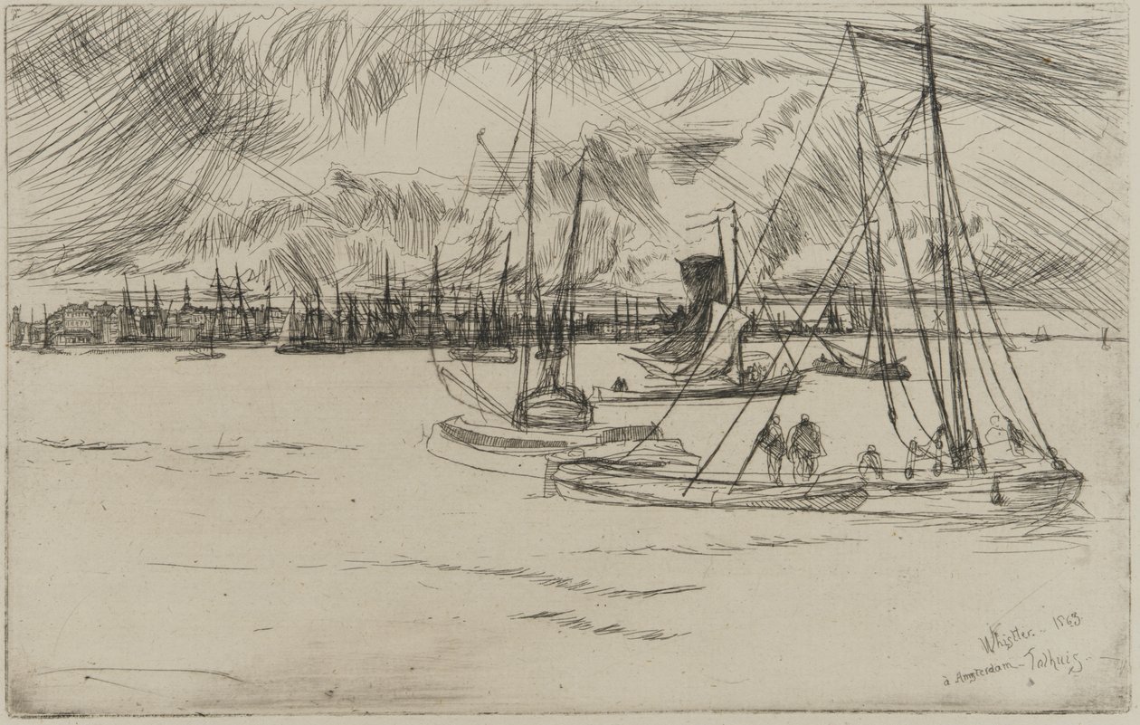 Amsterdam z Tolhuis, 1863 (akwaforta na papierze) autorstwa James Abbott McNeill Whistler