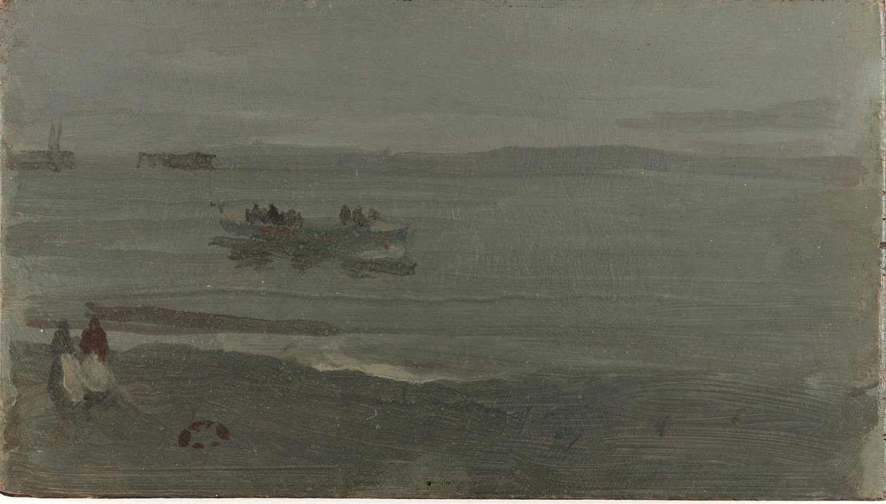Blue and Silver - Łódź wjeżdżająca do Pourville, 1899 (olej na desce) autorstwa James Abbott McNeill Whistler