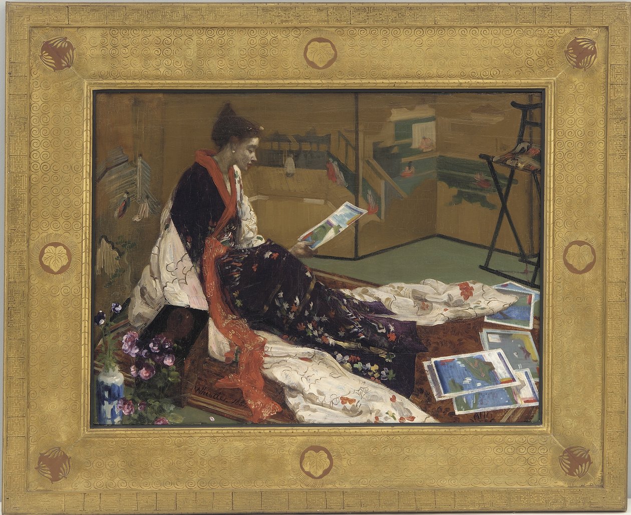 Kaprys w purpurze i złocie: Złoty ekran, 1864 (olej na płycie drewnopodobnej) autorstwa James Abbott McNeill Whistler