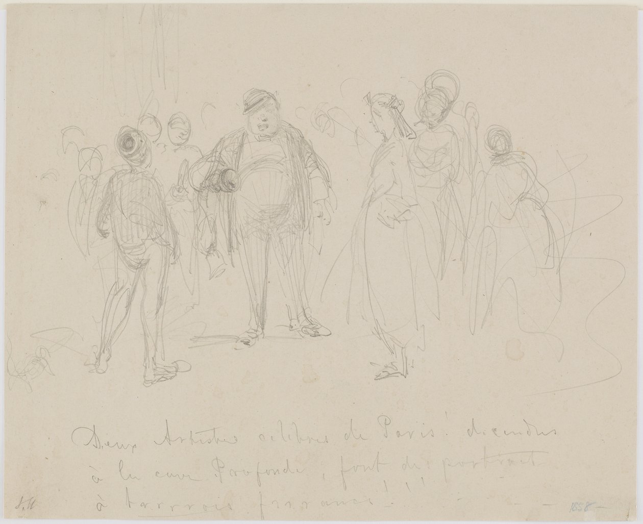 Dwóch znanych artystów Paryża, 1858 (ołówek na beżowym papierze) autorstwa James Abbott McNeill Whistler