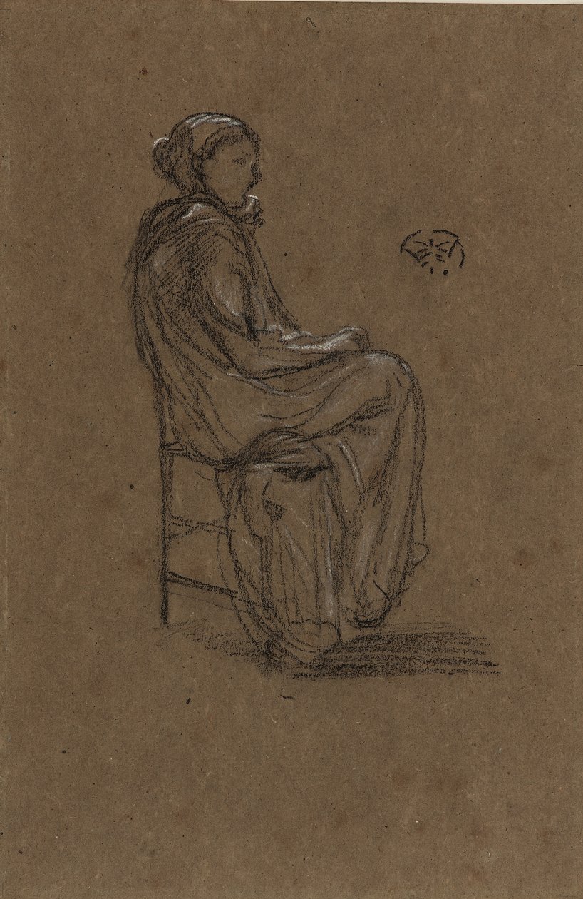 Figura kobieca, siedząca, 1870-73 (czarna i biała kreda na brązowym papierze) autorstwa James Abbott McNeill Whistler