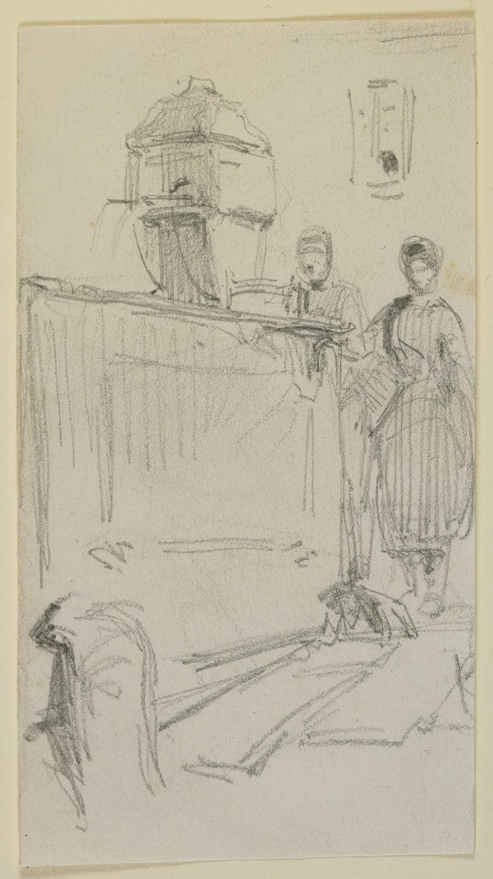 Figury przy fontannie, 1858 (ołówek na złamanej bieli papierze) autorstwa James Abbott McNeill Whistler