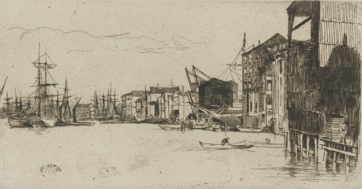Free Trade Wharf, 1877 (akwaforta na papierze) autorstwa James Abbott McNeill Whistler