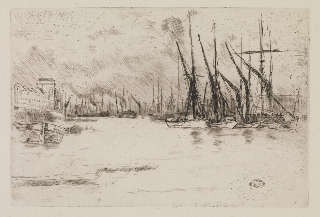 Ze schodów marynowanych śledzia, ok. 1878 r. (trawienie i sucha igła na papierze) autorstwa James Abbott McNeill Whistler