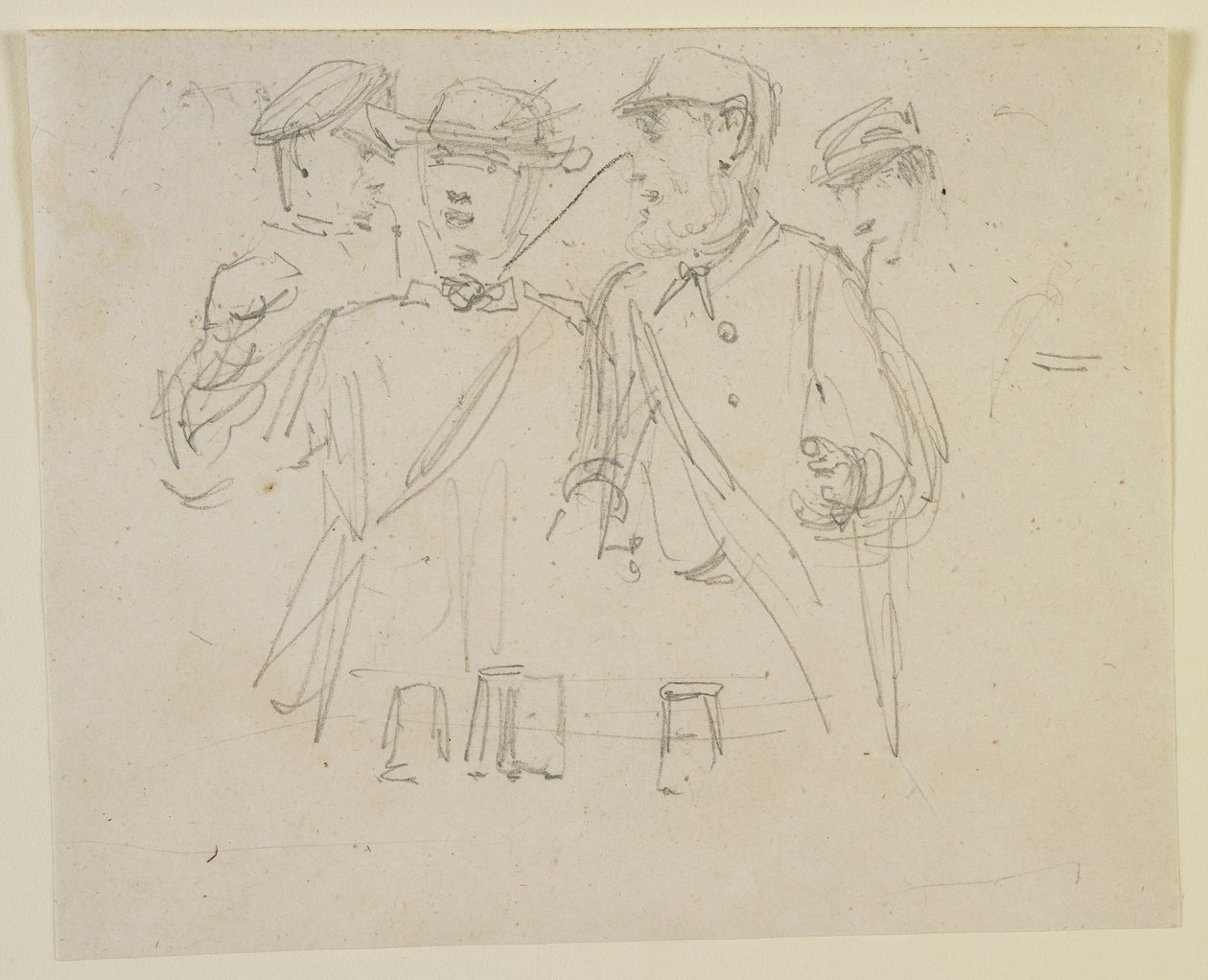 Grupa czterech mężczyzn, 1858 (ołówek na złamanej bieli papierze) autorstwa James Abbott McNeill Whistler