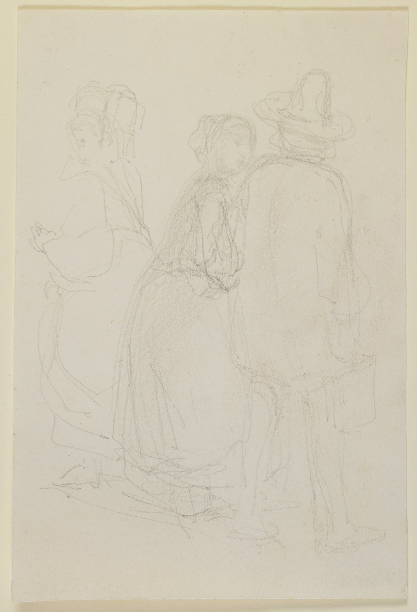 Grupa trzech stojących postaci, 1858 (ołówek na złamanej bieli papierze) autorstwa James Abbott McNeill Whistler