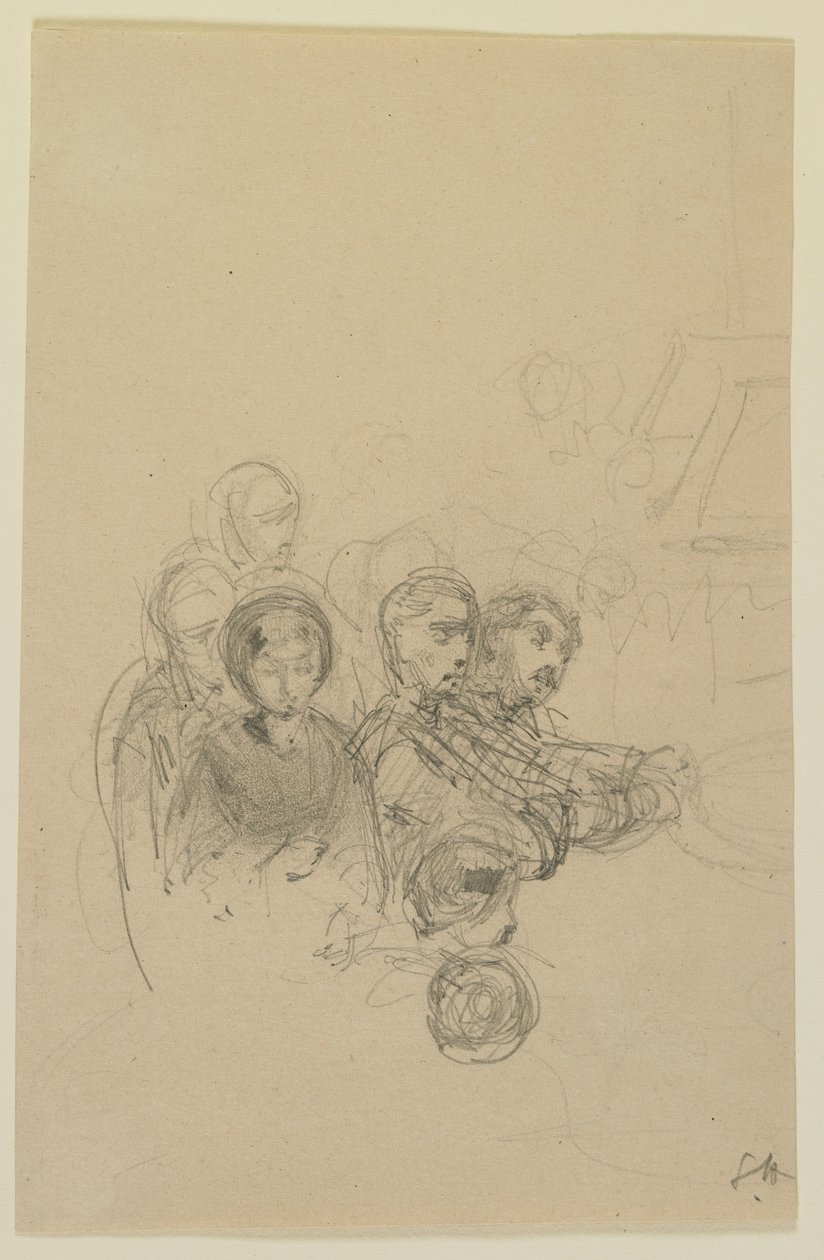 Grupa podróżników, 1858 (ołówek na złamanej bieli papierze) autorstwa James Abbott McNeill Whistler