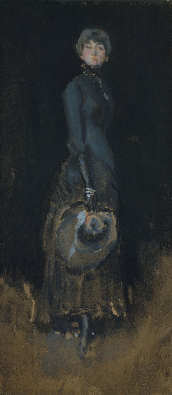 Szara Dama, ok. 1883 (toaleta i gwasz na ciemnobrązowym papierze plecionym) autorstwa James Abbott McNeill Whistler