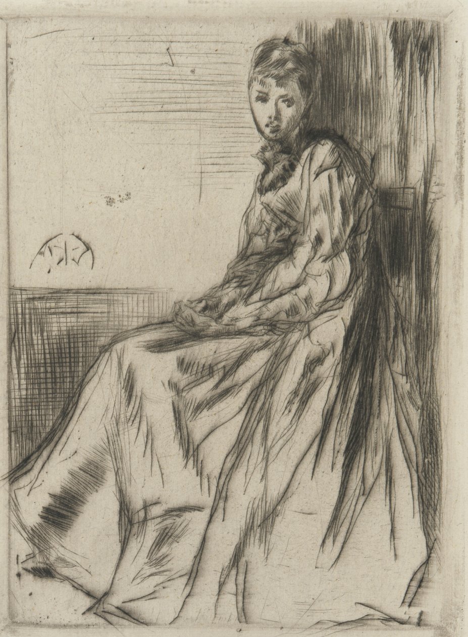 Maude, siedząca, 1873 (sucha igła na papierze) autorstwa James Abbott McNeill Whistler