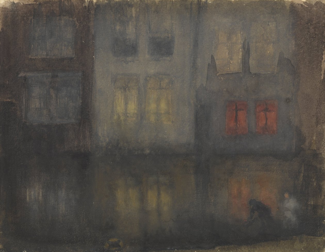 Nocturne — czarno-czerwony — tylny kanał, Holandia autorstwa James Abbott McNeill Whistler