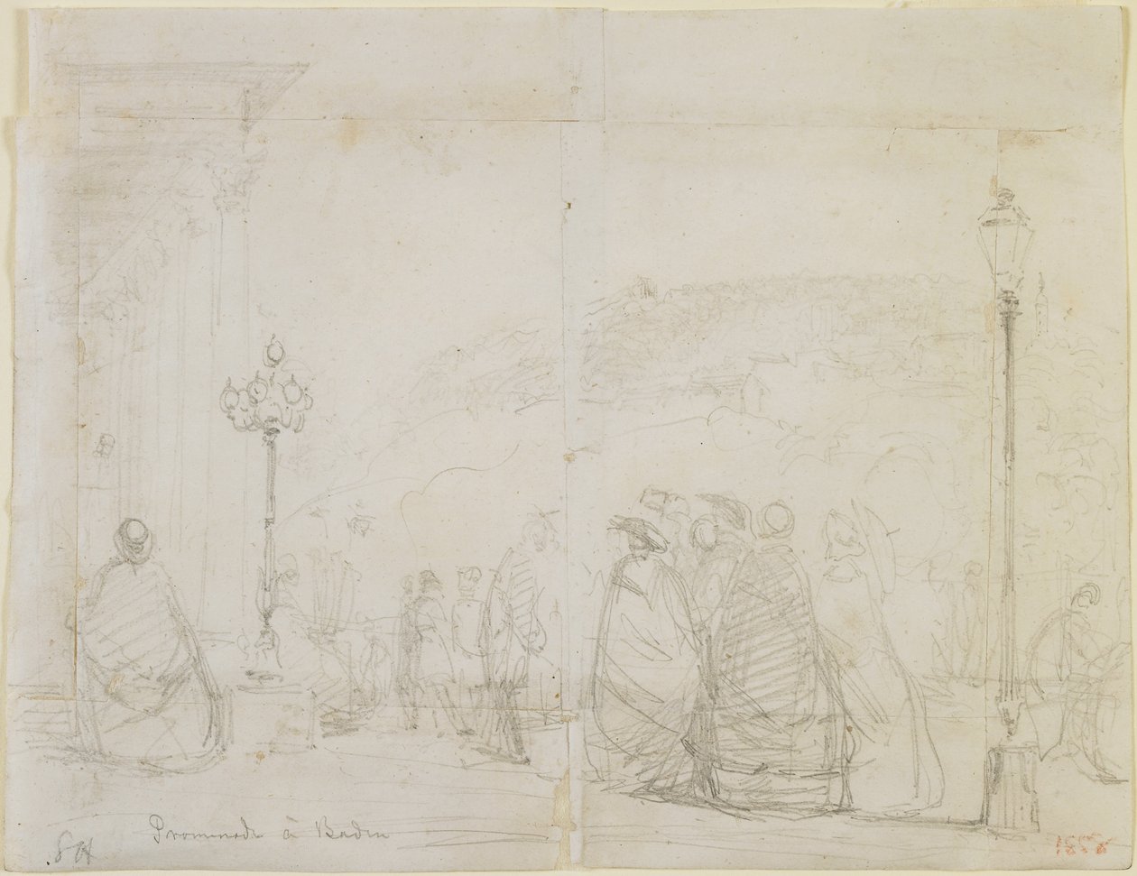 Promenada w Baden, 1858 (ołówek na papierze białawym) autorstwa James Abbott McNeill Whistler