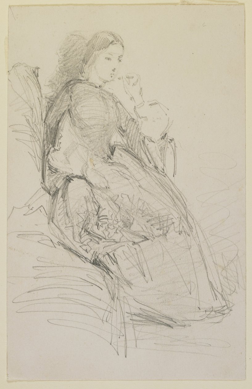 Siedząca kobieta, paląca papierosy, 1858-59 (ołówek na białym papierze) autorstwa James Abbott McNeill Whistler