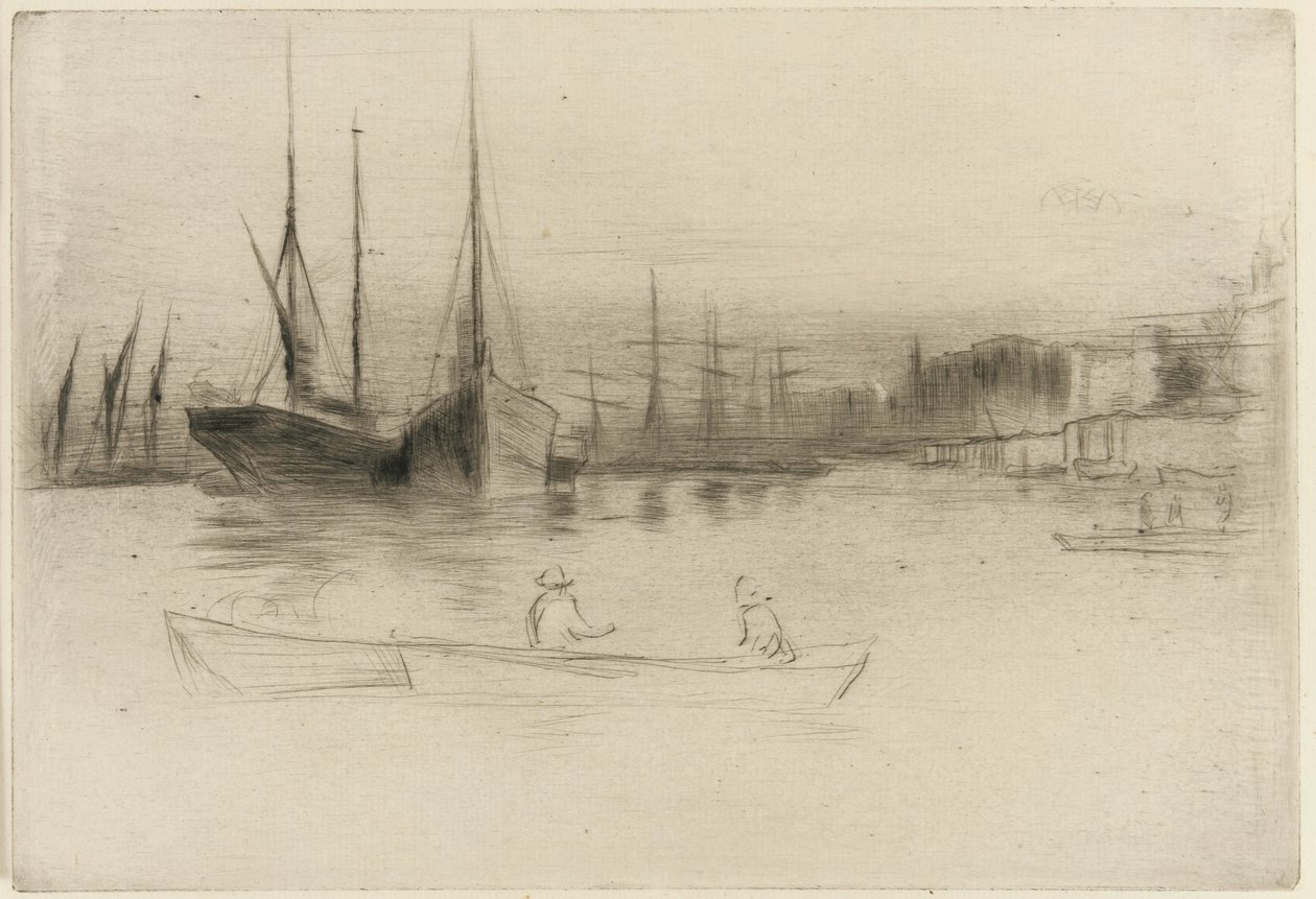 Parowce z wieży, 1875 (sucha igła na papierze) autorstwa James Abbott McNeill Whistler