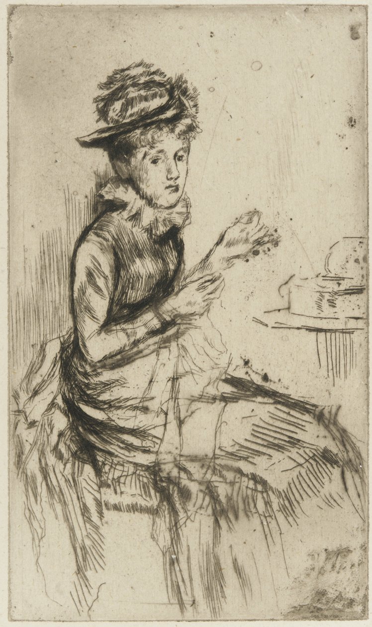Tatuowanie (prawdopodobnie Lizzie Dawson) ok. 1873 (suchy punkt na papierze) autorstwa James Abbott McNeill Whistler