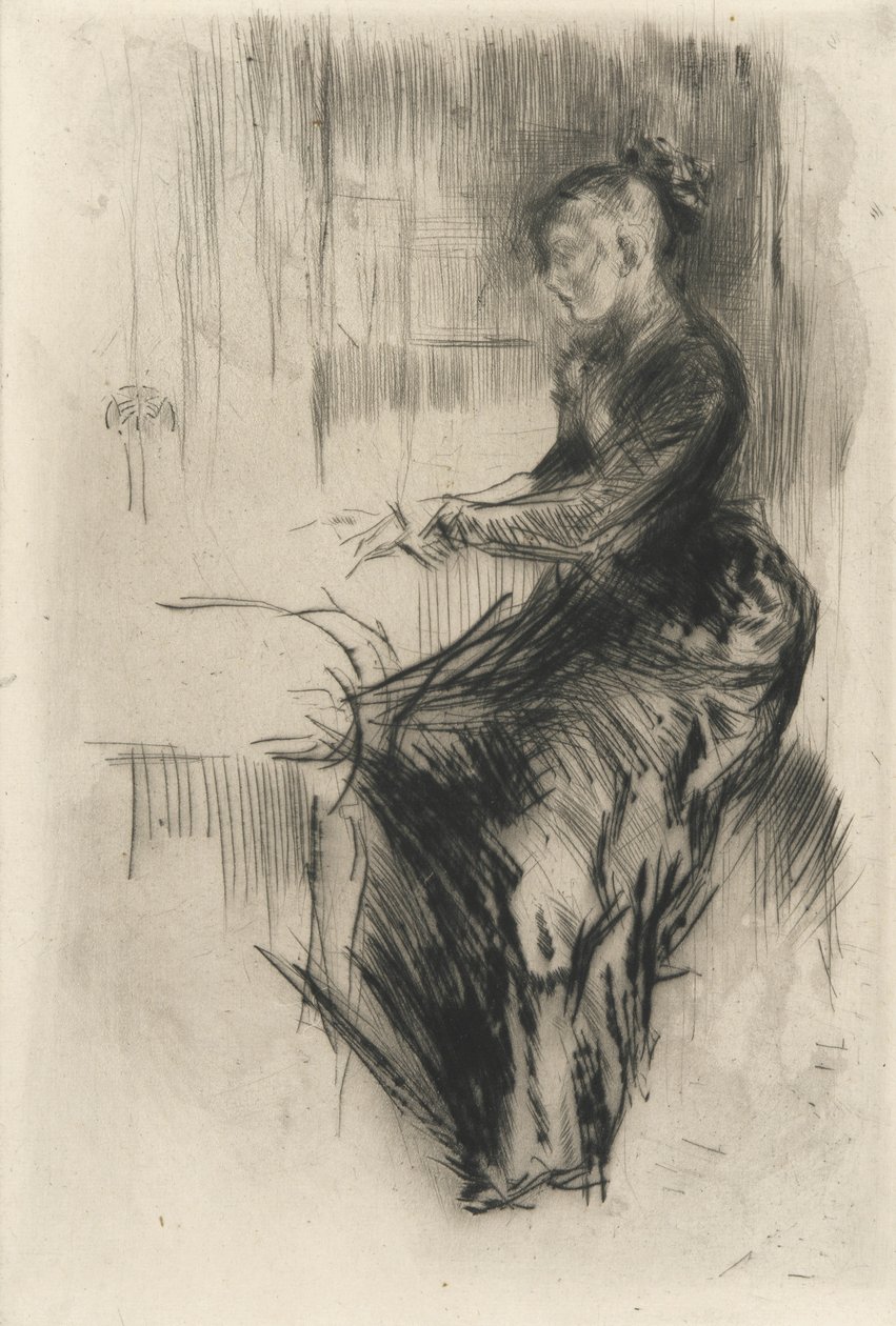 Fortepian, ok. 1875 (suchy punkt na papierze) autorstwa James Abbott McNeill Whistler