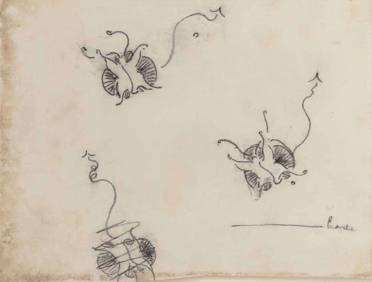 Trzy motyle Whistler i zniszczony szkic, ok. 1890 (kredka i chińska biel na papierze litograficznym) autorstwa James Abbott McNeill Whistler