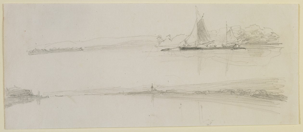 Dwie sceny nad rzeką, 1858 (ołówek na złamanej bieli papierze) autorstwa James Abbott McNeill Whistler