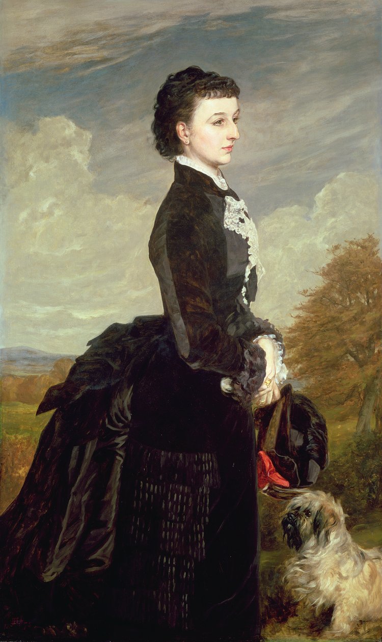 Portret damy w czerni z psem, 1875 autorstwa James Archer