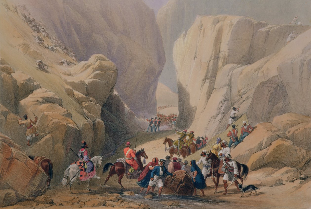 The Opening into the Narrow Pass Above the Siri Bolan, z "Sketches in Afghaunistan", ryciny Charlesa Haghe (1810-88) i Louisa Haghe (1806-85) opublikowane przez Henry