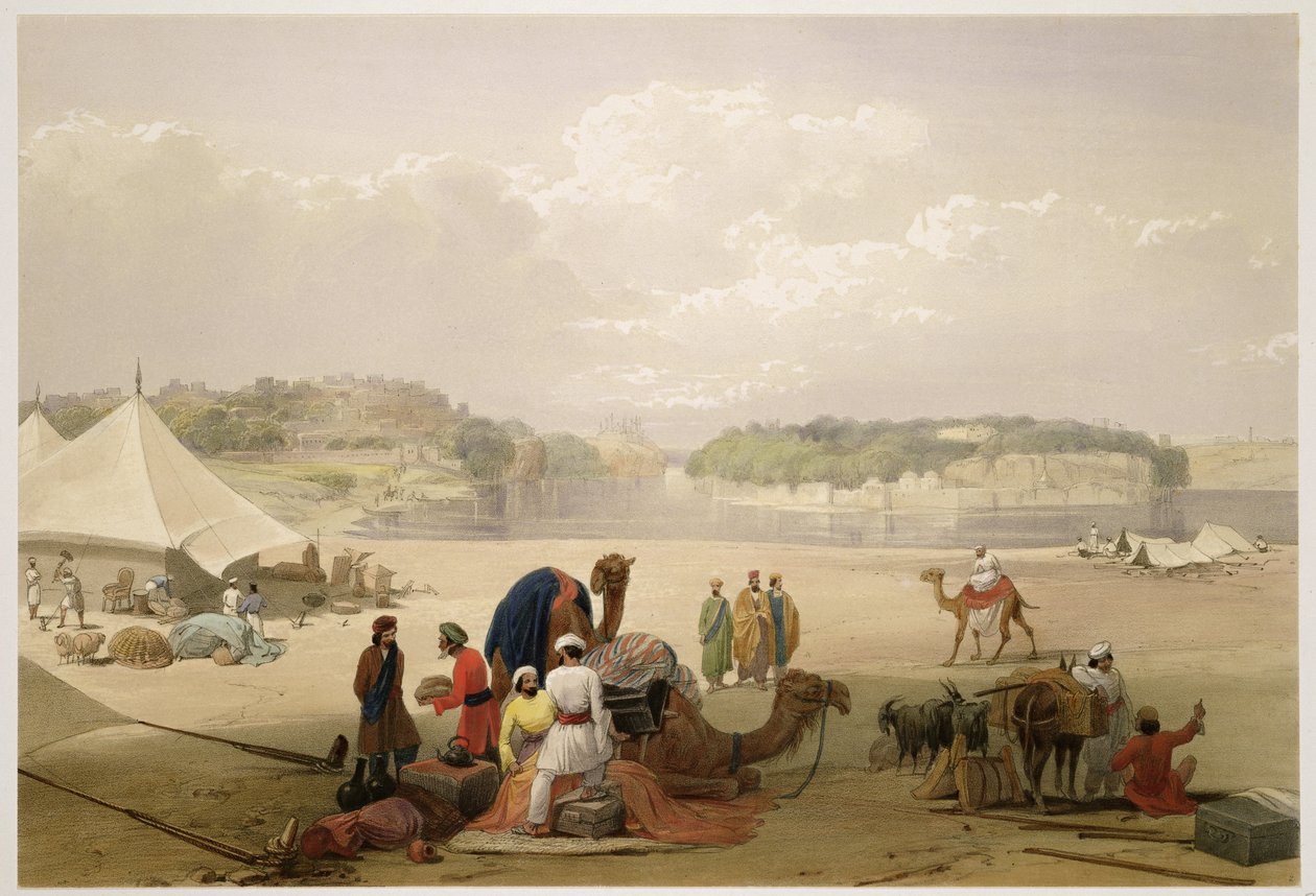 Miasto Roree i forteca Bhukker, nad Indusem, z "Szkiców z Afganistanu", rytowanych przez Charlesa Haghe (1810-88) i Louisa Haghe (1806-85), opublikowanych przez Henry