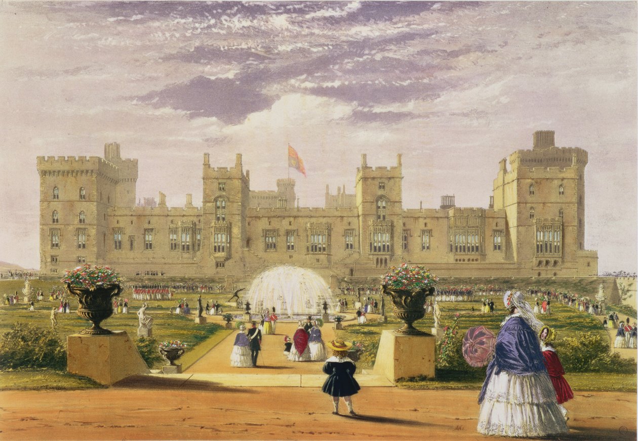 Widok na zamek i ogród od strony wschodniej, zamek Windsor, 1838 r. autorstwa James Baker Pyne