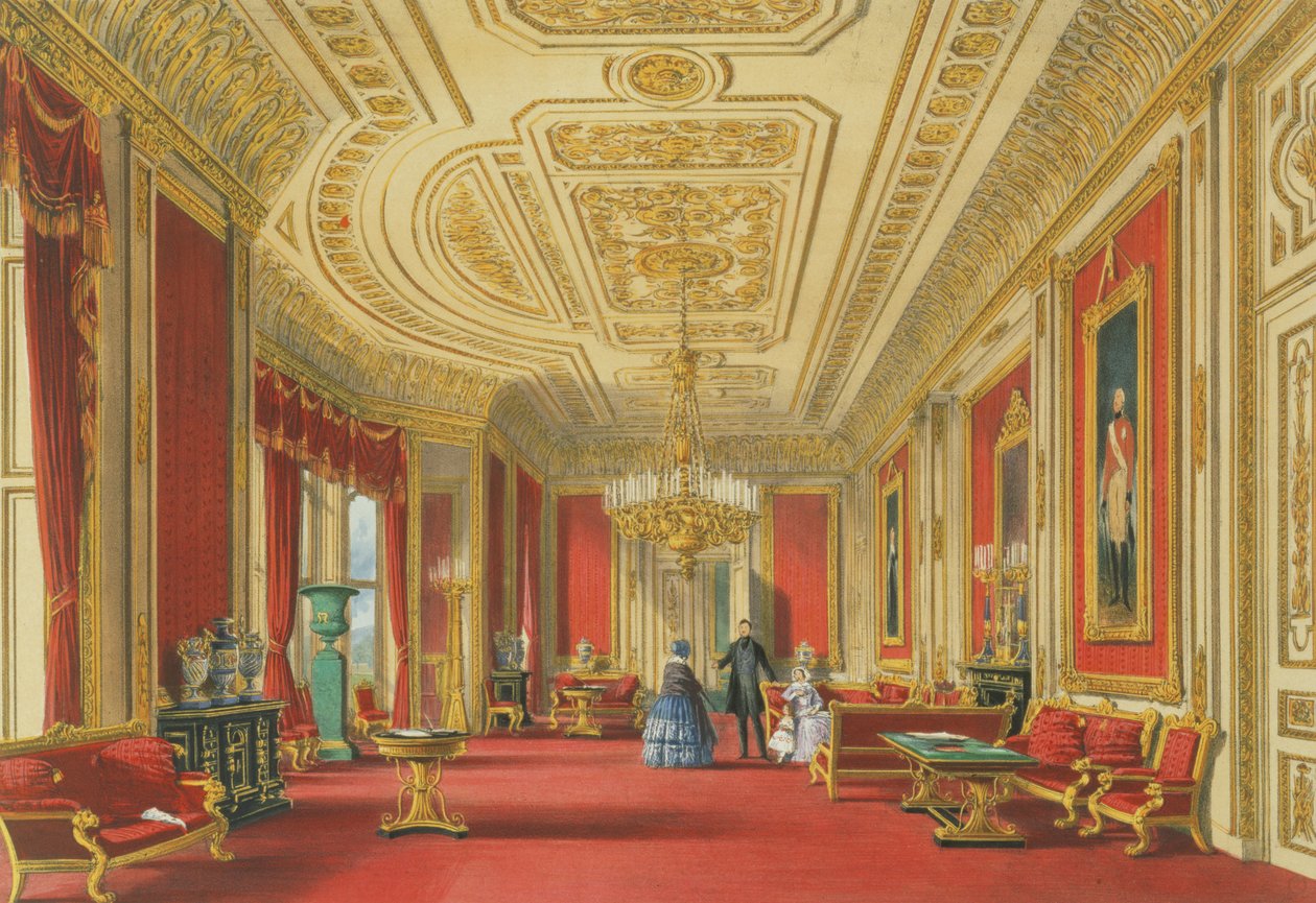 Karmazynowy salon, zamek Windsor, 1838 (chromolit) autorstwa James Baker Pyne