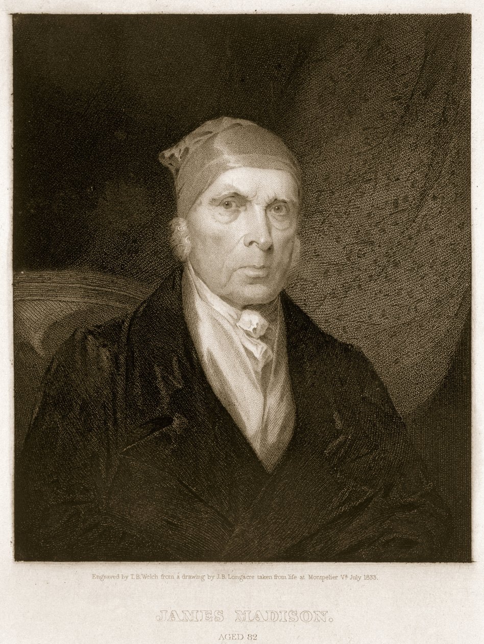 James Madison, 82 lata, grawerowane przez Thomasa B. Welcha (1814-74) autorstwa James Barton Longacre