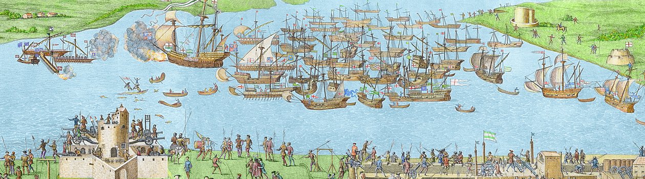 Obóz sił angielskich w pobliżu Portsmouth podczas bitwy pod Solent autorstwa James Basire