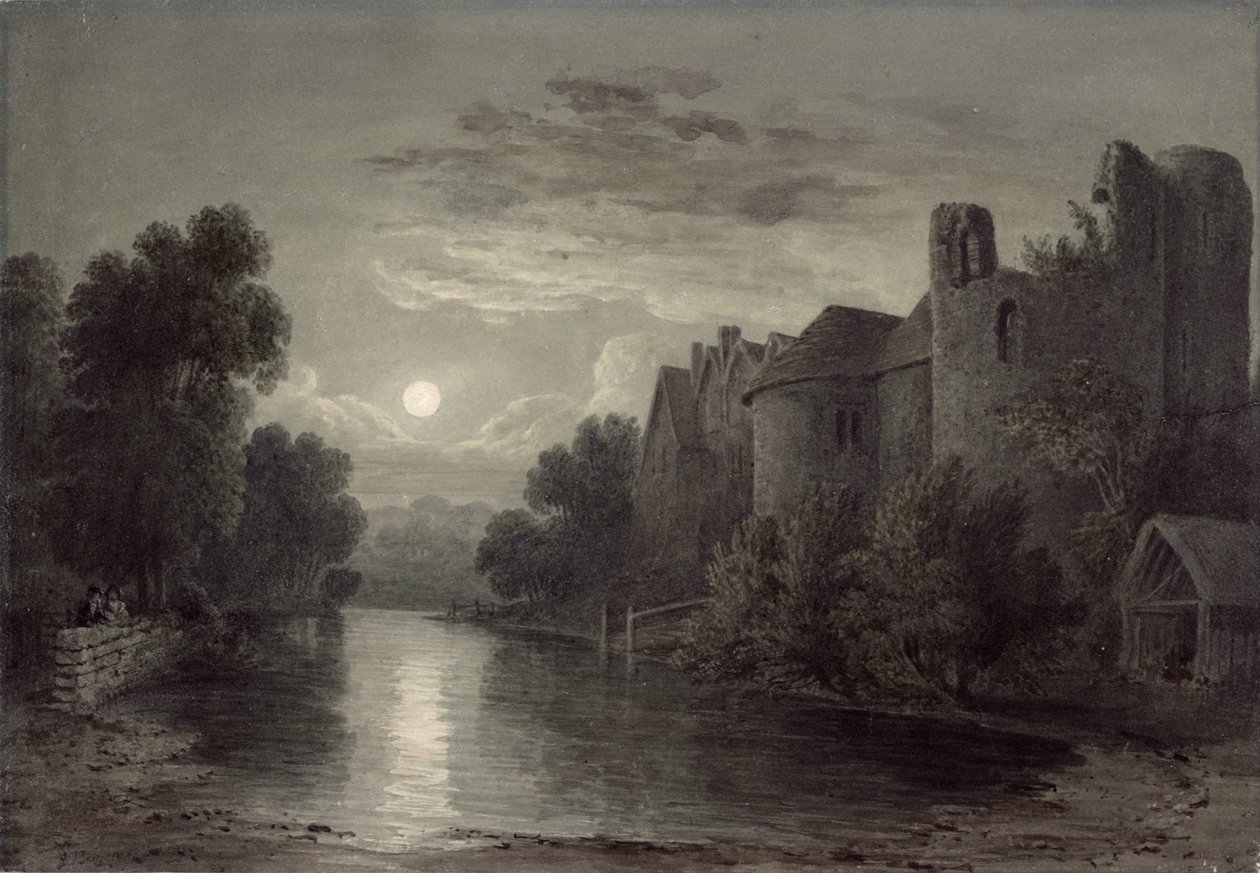 Zamek Allington, niedaleko Maidstone, Kent; światło księżyca autorstwa James Bayes