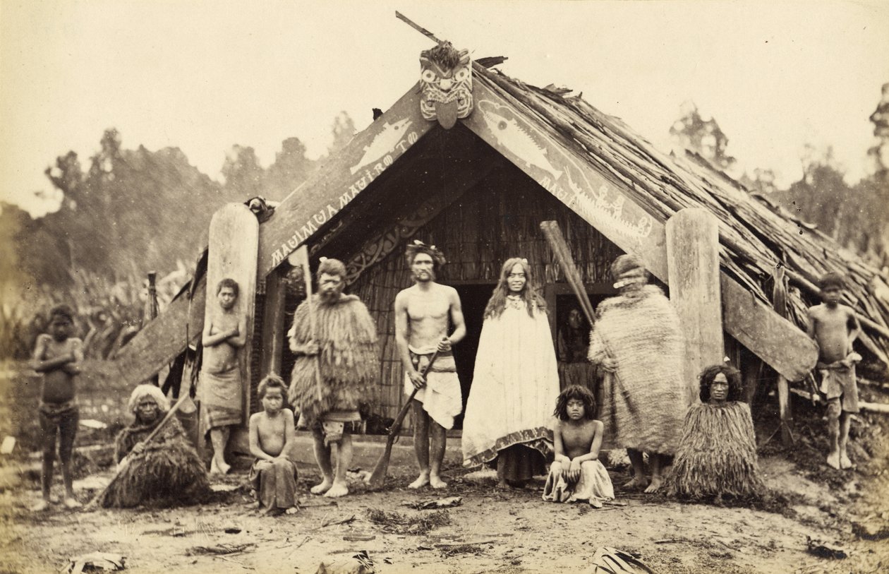 Grupa Maorysów, 1876 (odbitka albuminowa) autorstwa James Bragge