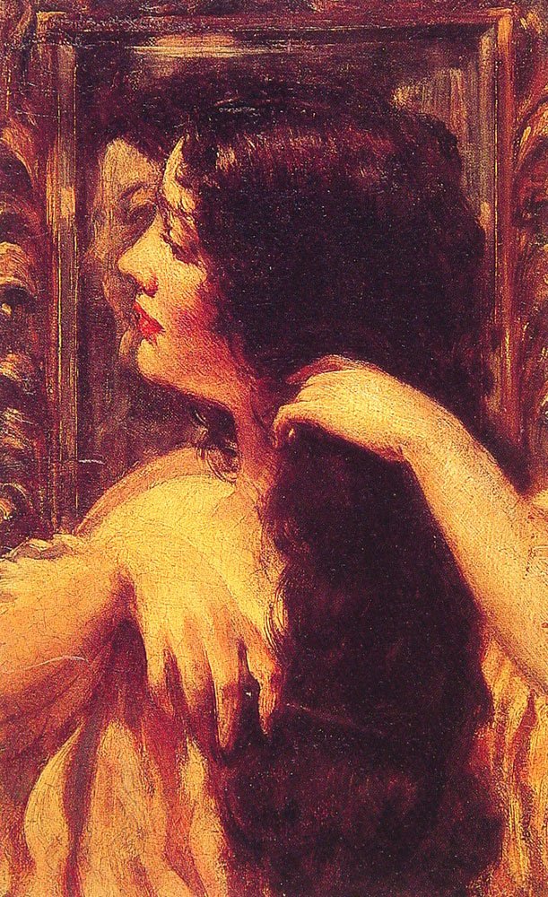 Brunetka czesząca włosy autorstwa James Carroll Beckwith