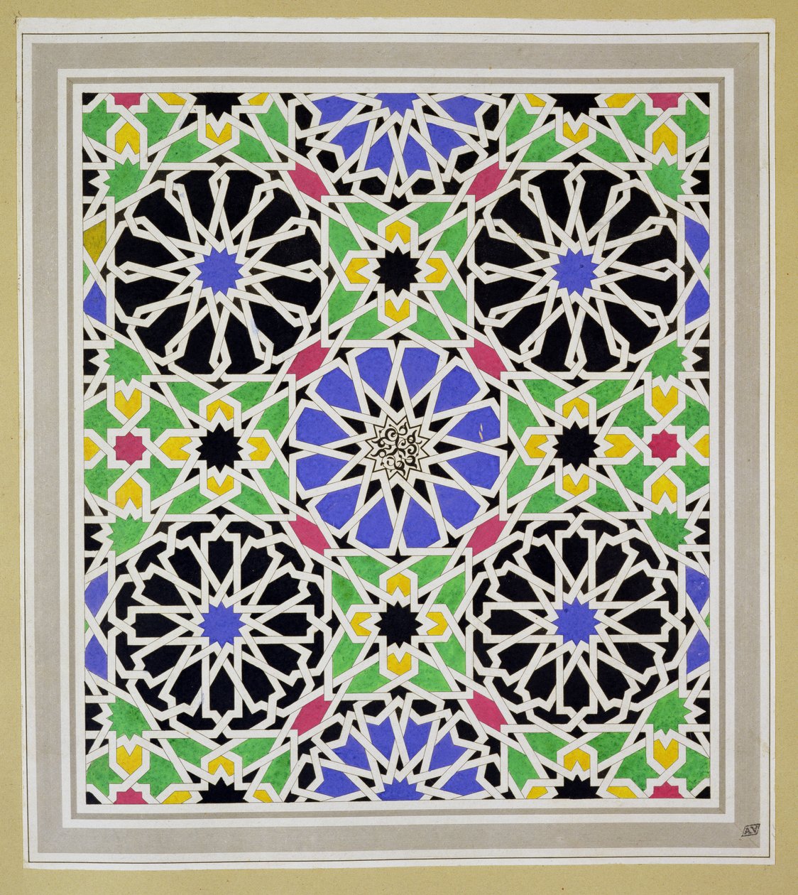 Mozaikowy chodnik w garderobie sułtanki, Alhambra, z "The Arabian Antiquities of Spain", opublikowanej w 1815 r. autorstwa James Cavanagh Murphy