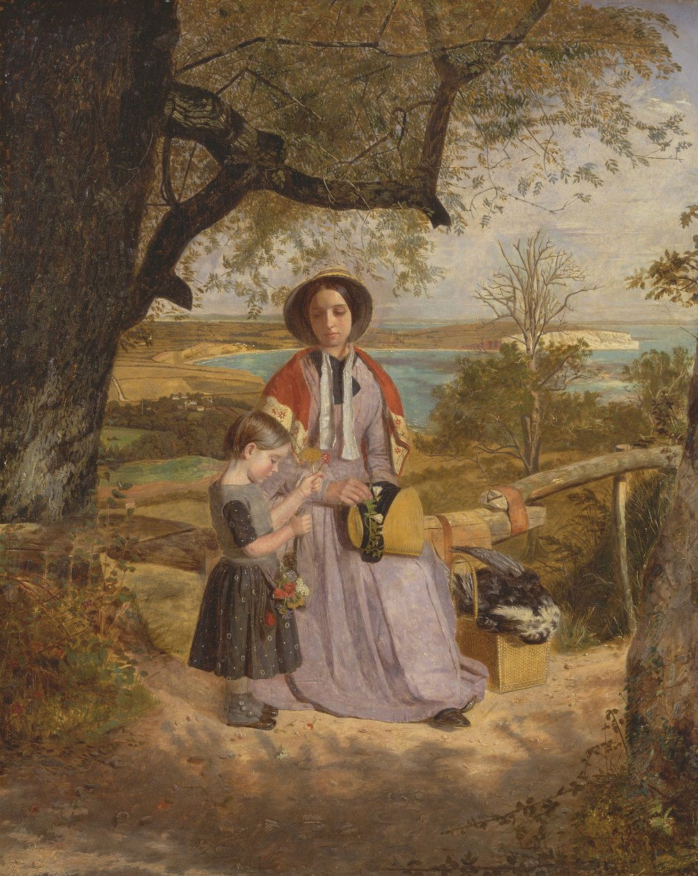 Matka i dziecko przy Stile, z Culver Cliff, Isle of Wight, w oddali autorstwa James Collinson