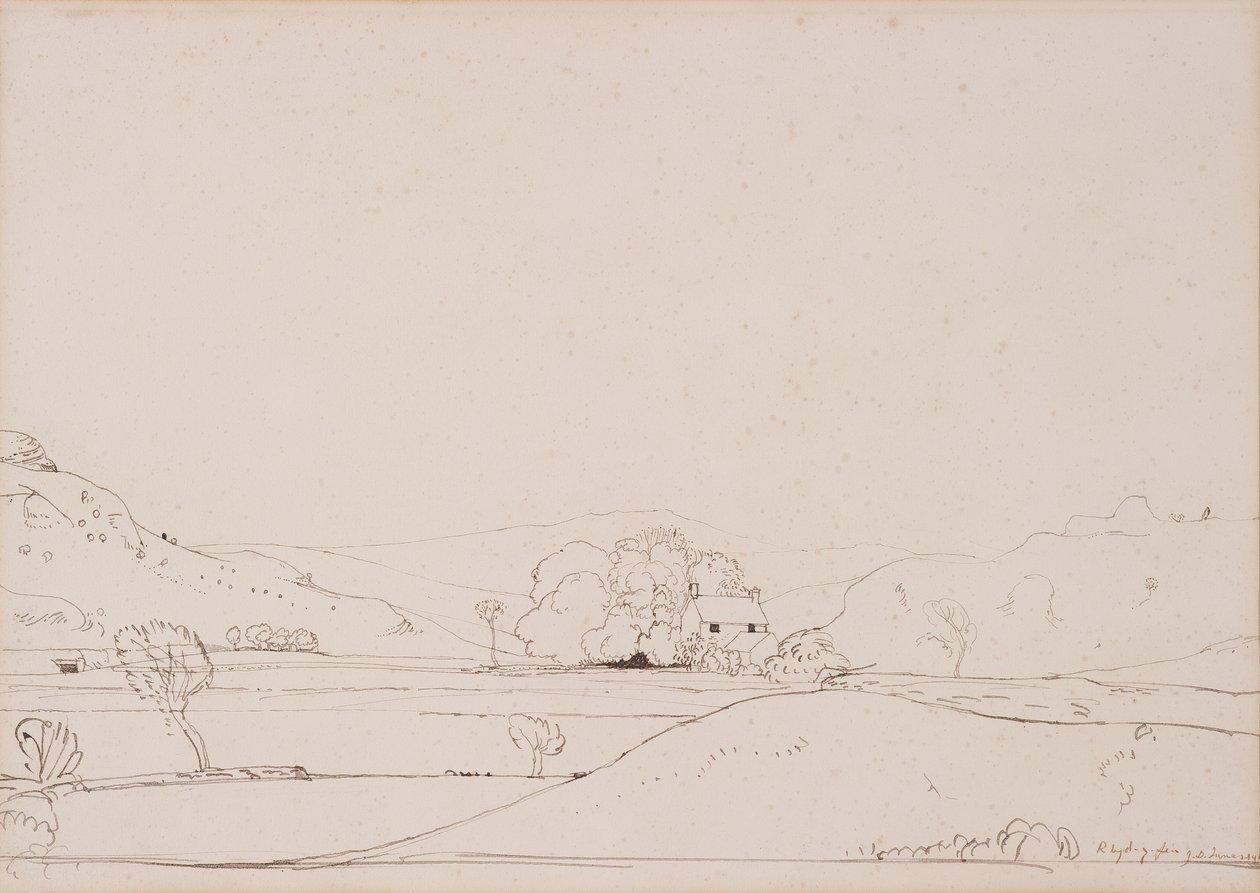 Rhyd-y-Fen, 1911 (długopis i brązowy tusz na papierze) autorstwa James Dickson Innes