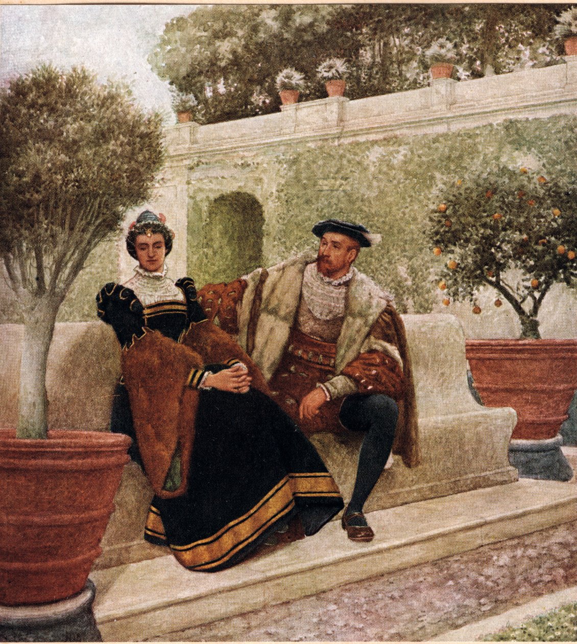 Lorenzo i Jessica, ilustracja z „Kupca weneckiego”, ok. 1910 autorstwa James Dromgole Linton