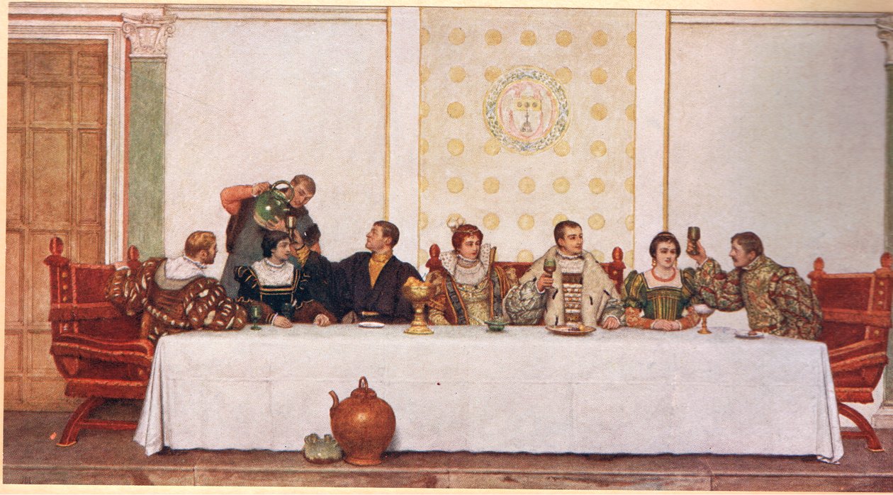 Uczta weselna, ilustracja z „Kupca weneckiego”, ok. 1910 autorstwa James Dromgole Linton