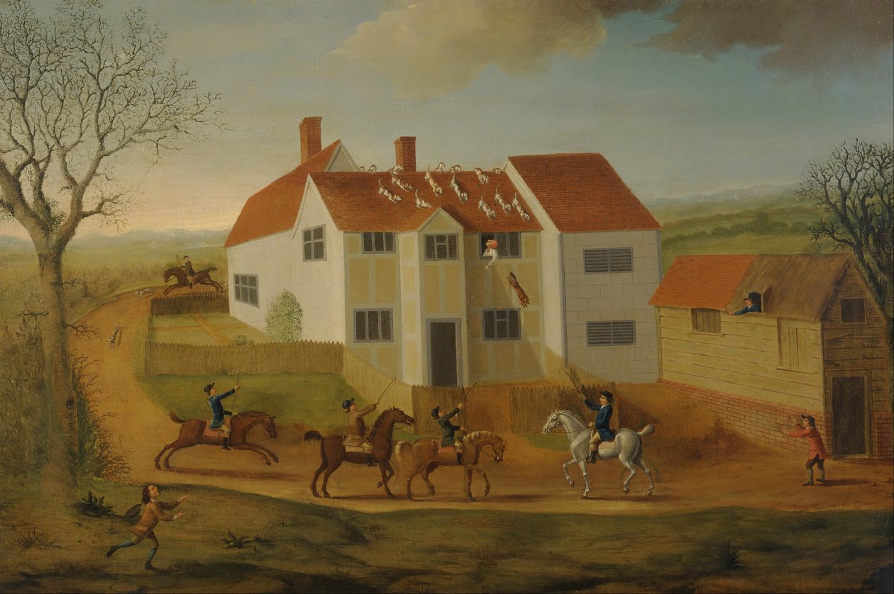 John Sidey i jego psy na farmie w pobliżu Hadleigh, Suffolk autorstwa James Dunthorne