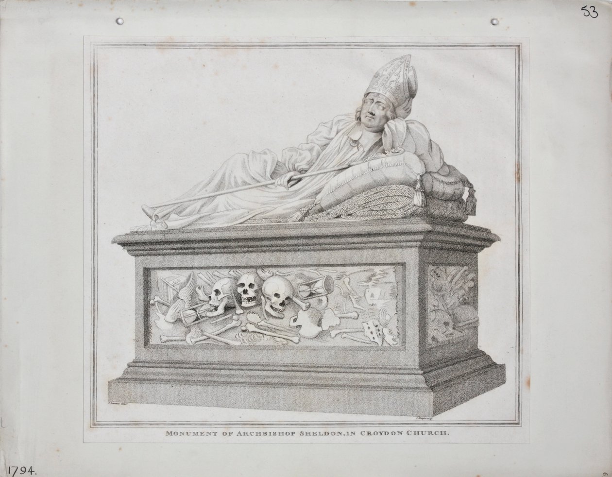 Pomnik arcybiskupa Sheldona w kościele Croydon, 1794 autorstwa James Edwin Cooper