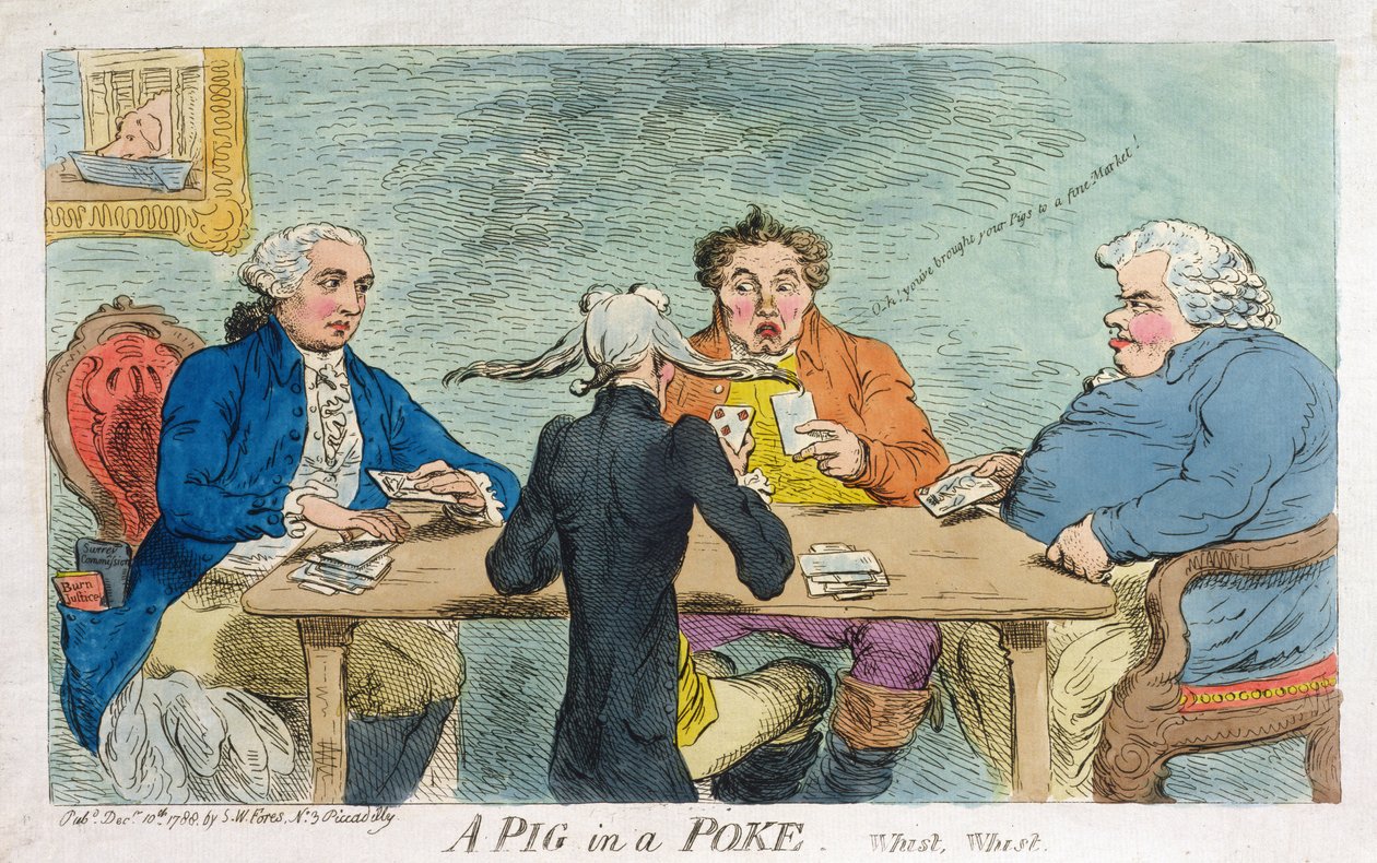 A Pig in a Poke, opublikowane przez S.W. Foresa w 1788 roku (akwaforta ręcznie kolorowana) autorstwa James Gillray