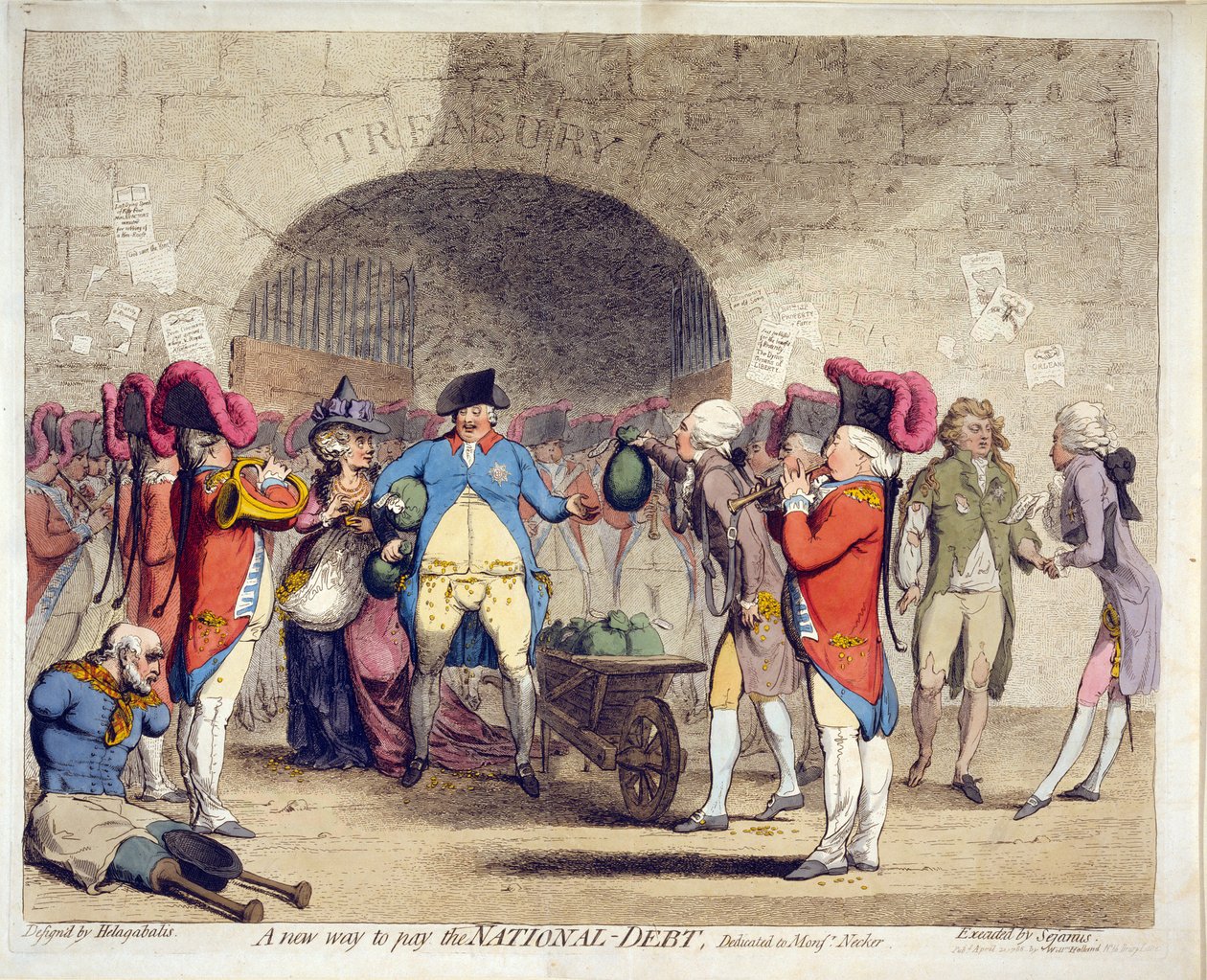 Nowy sposób na spłatę długu narodowego, pub. 21 kwietnia 1786 r. (rycina ręcznie kolorowana) autorstwa James Gillray