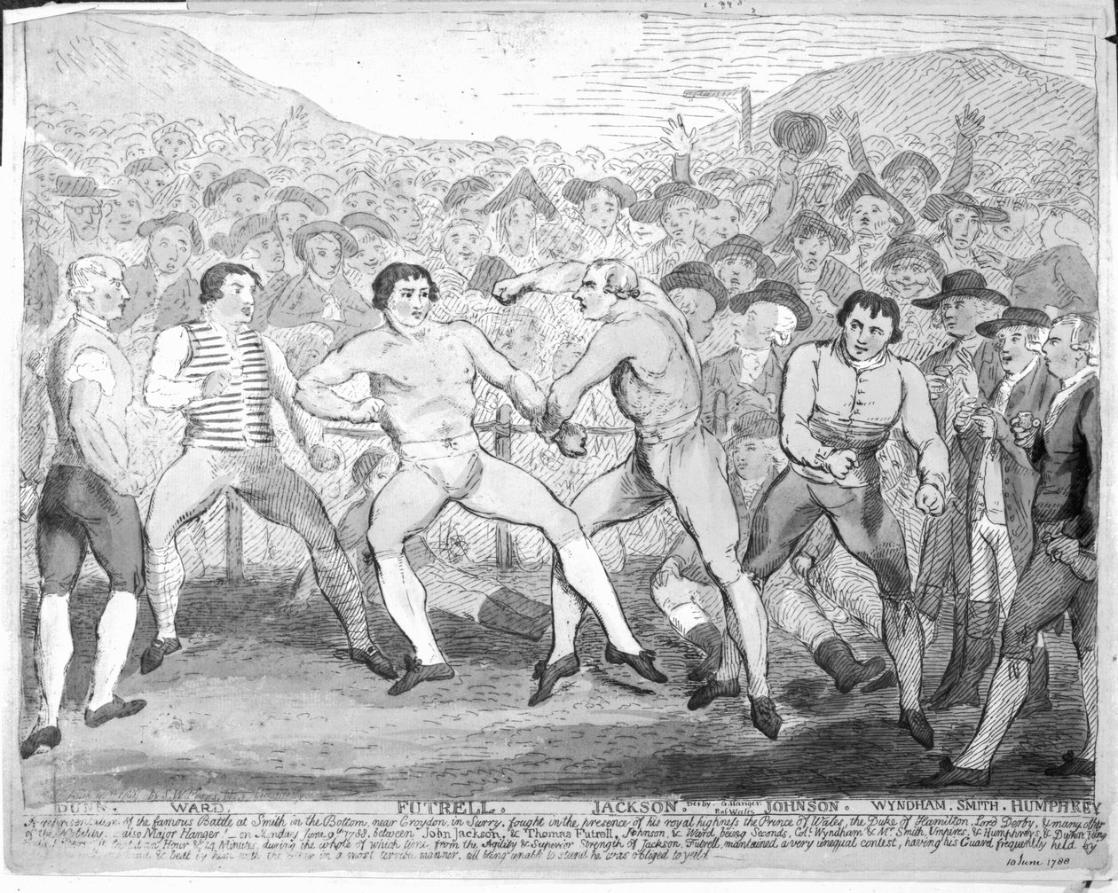 Mecz bokserski pomiędzy Thomasem Futrellem i Johnem Jacksonem, 9 czerwca 1788 autorstwa James Gillray