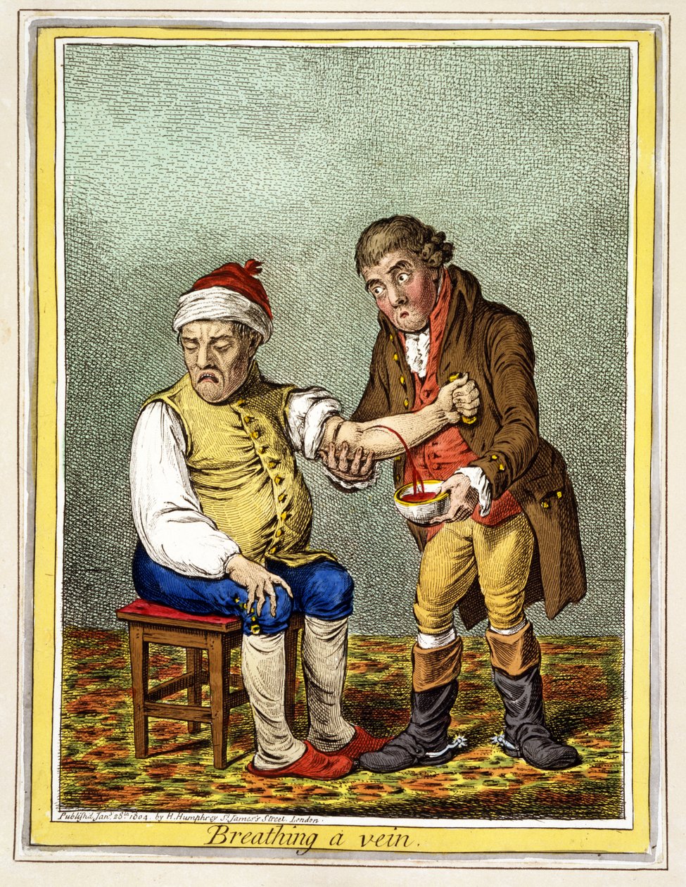 Oddychając żyłą, wyd. Londyn 28 stycznia 1804 autorstwa James Gillray