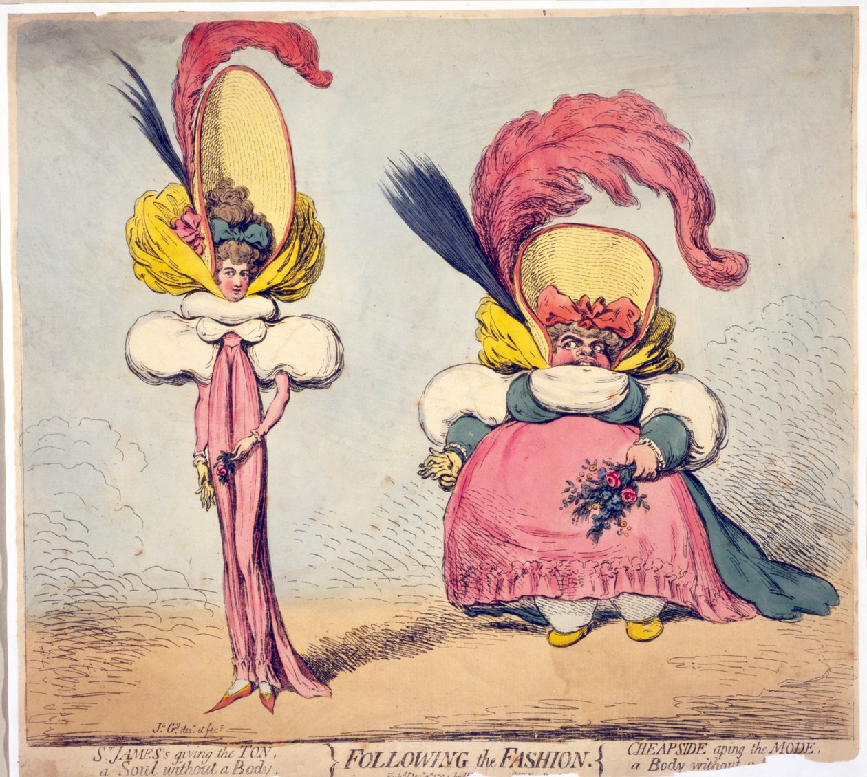 Podążając za modą, wyd. 1794 (grawerowanie ręcznie kolorowane) autorstwa James Gillray