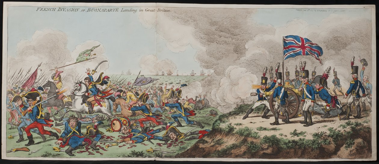 Inwazja francuska – czyli lądowanie Buonaparte w Wielkiej Brytanii autorstwa James Gillray