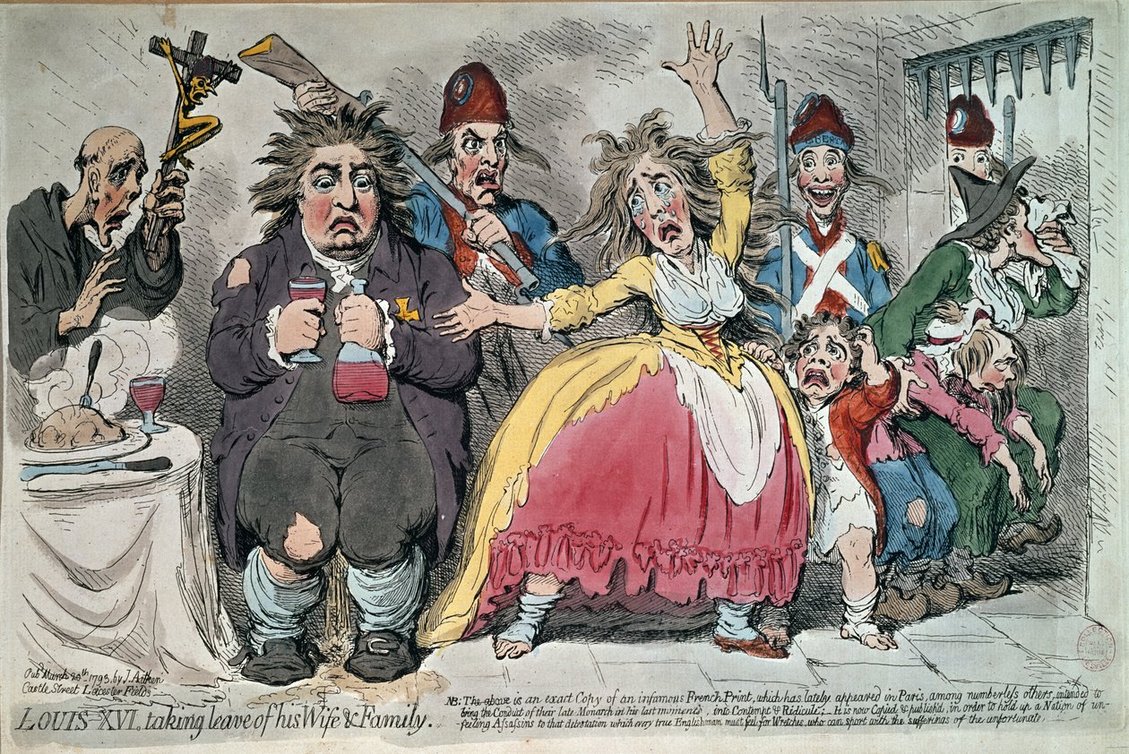 Ludwik XVI (1754-93) żegna się z żoną i rodziną, 1793 autorstwa James Gillray
