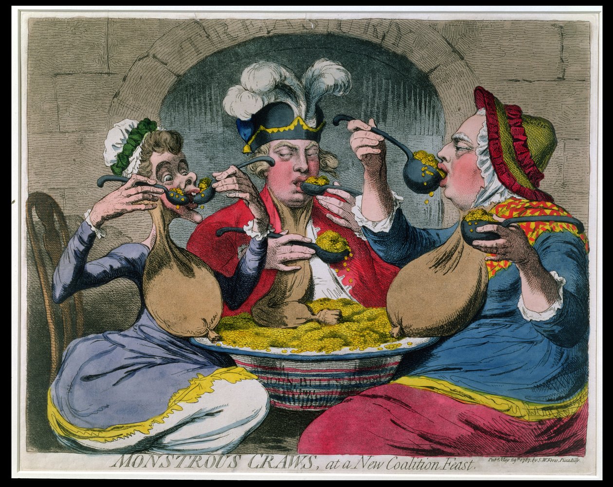 Monstrous Craws at a New Coalition Feast, opublikowane przez S.W. Fores w 1787 (akwaforta z akwatintą) autorstwa James Gillray