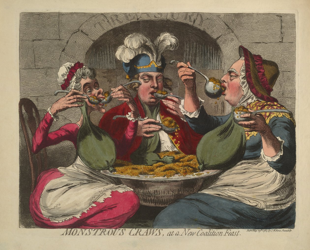 Potworne raki, na uczcie nowej koalicji, wyd. 1787 (grawerowanie ręcznie kolorowane) autorstwa James Gillray