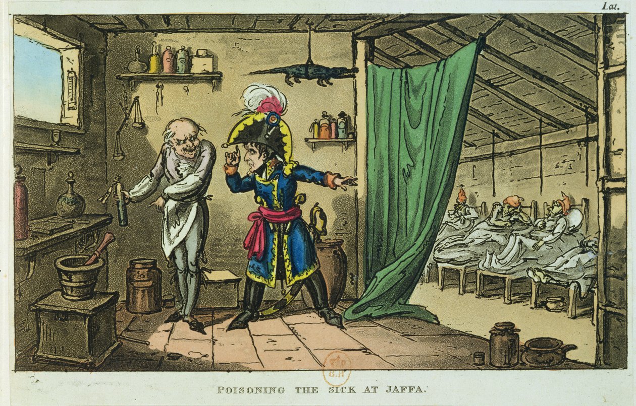 Napoleon Bonaparte (1769-1821) truje chorych w Jaffie, 1799 autorstwa James Gillray