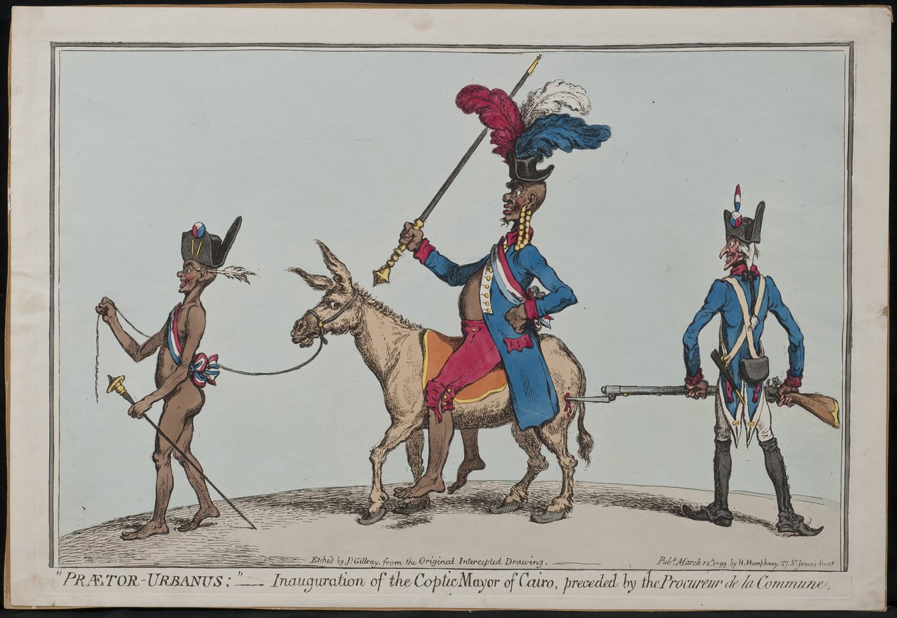 Praetor-Urbanus, inauguracja koptyjskiego burmistrza Kairu, poprzedzona Procureur De La Commune autorstwa James Gillray