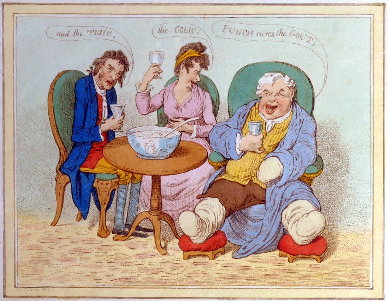 Punch leczy dnę moczanową, kolkę i tisic (kolorowe wytrawianie) autorstwa James Gillray